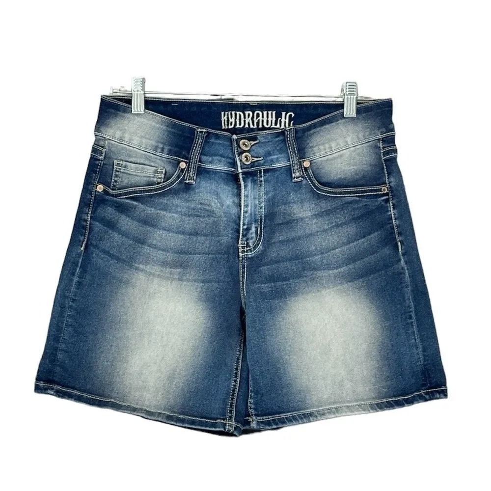 Hydraulic Women’s Nolita Curvy Denim Jean Shorts Embroidered Pockets Wide leg 10